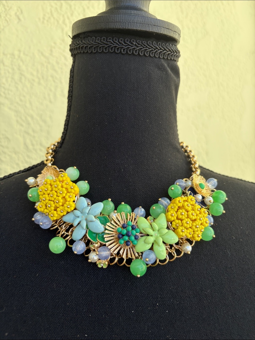 Talbots Yellow and Green Floral Cluster Statement Necklace